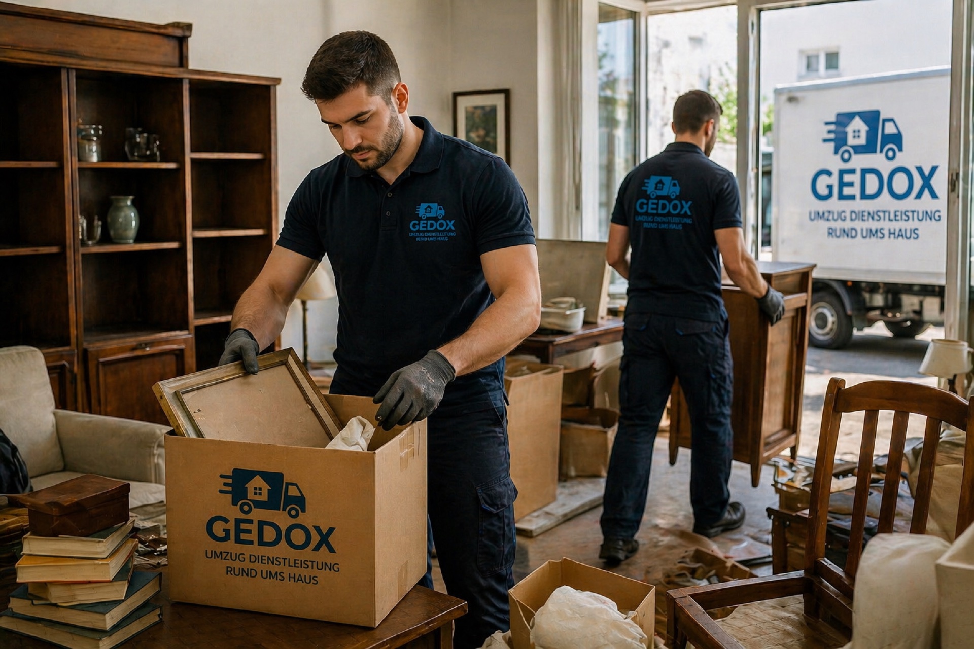 GEDOX-Mitarbeiter trägt Sperrmüll bei einer Entrümpelung aus einer Wohnung